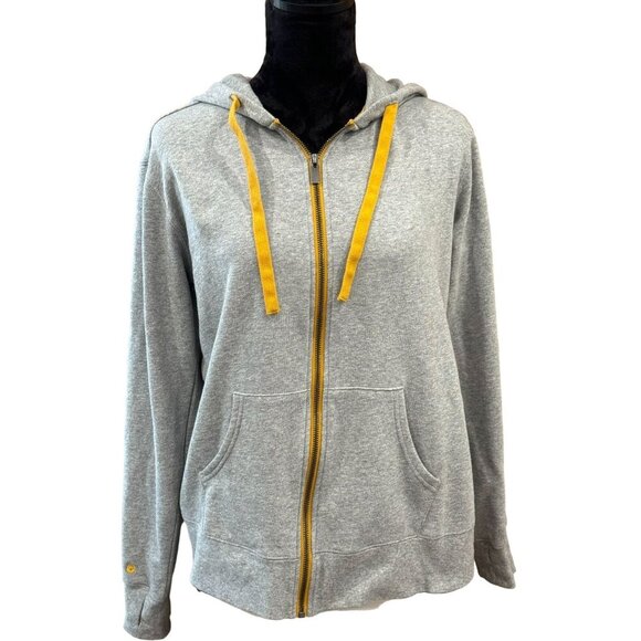 Peace Love World Hoodie Gray Yellow Women Full-Zip Small BOHO Hippie Casual Gym - Picture 1 of 6